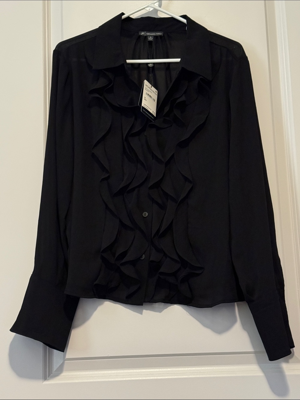 Adrianna Papell Black Ruffle Front Blouse